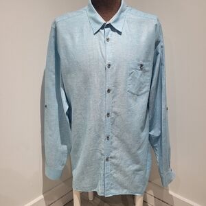 Ted Baker Men's Linen Cotton Blend Button Down Shirt Size 7 Blue Lightweight